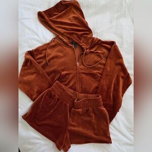 Forever 21 Rust Velour Hoodie and Shorts Set